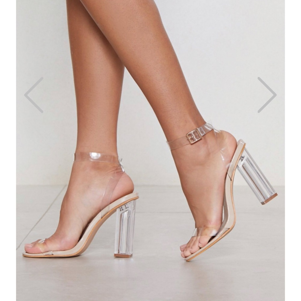 Strappy clear heels!